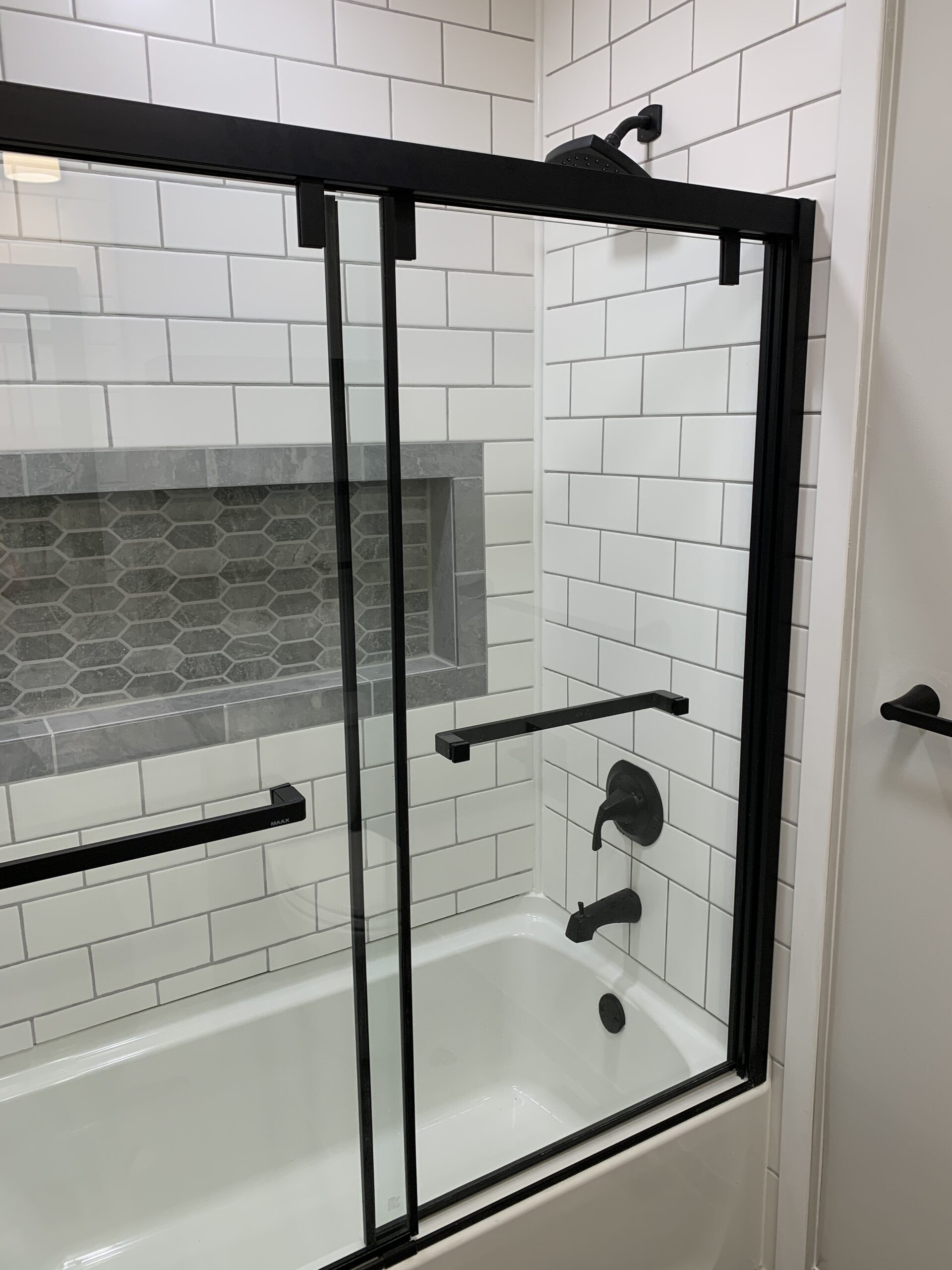 Custom residential tile shower installation and modern bathroom remodeling in Harrisburg, SD.